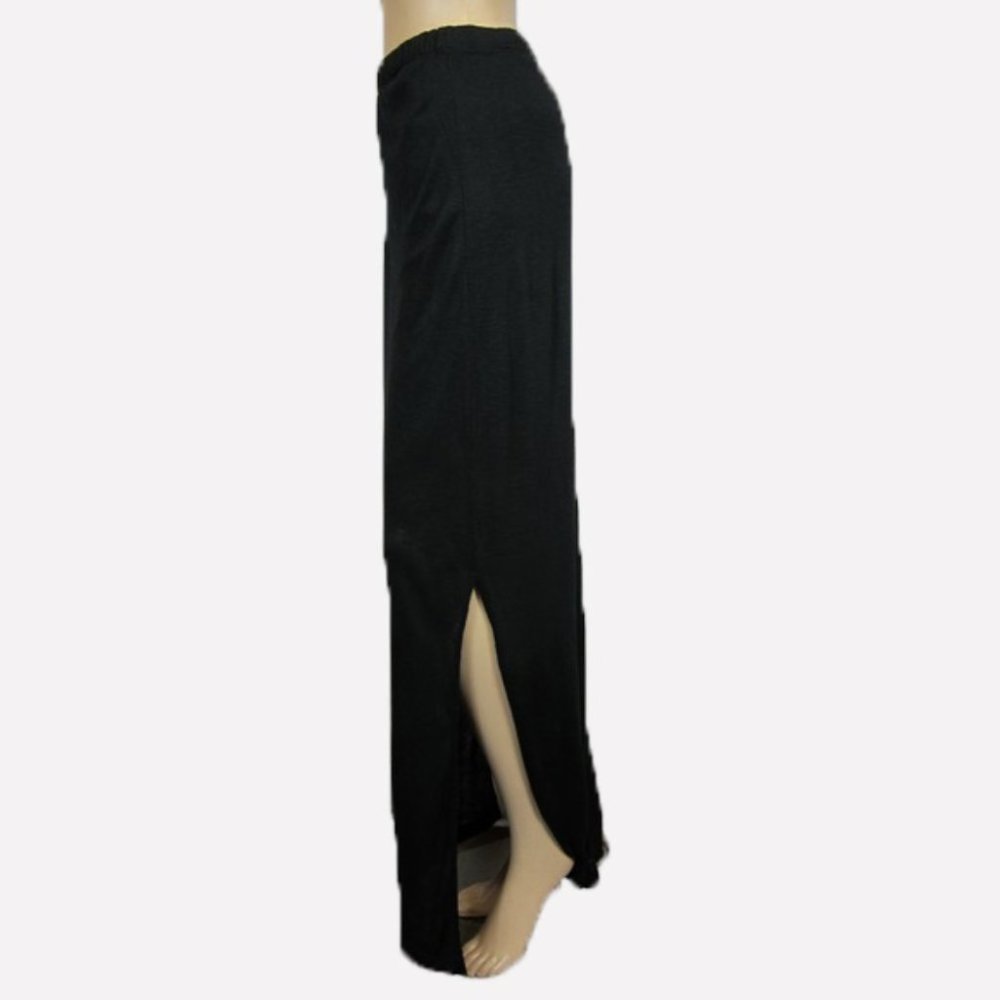 Large Black Maxi Skirt Side Slits Elastic Waist Bellezza Boutique NWOT